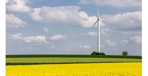 eine Windenergieanlage vor einem Rapsfeld eine Windenergieanlage vor einem Rapsfeld